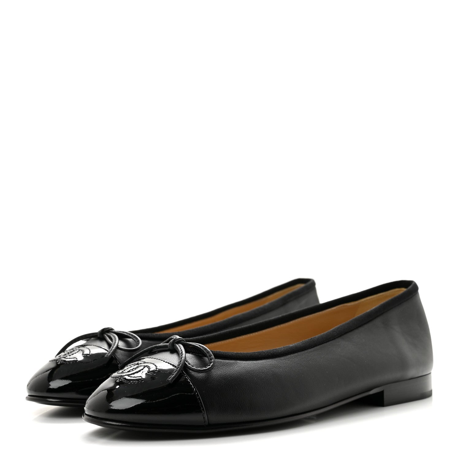 Chanel Lambskin Patent Cap Toe Ballerina Flats 37.5 Black 4 of 10