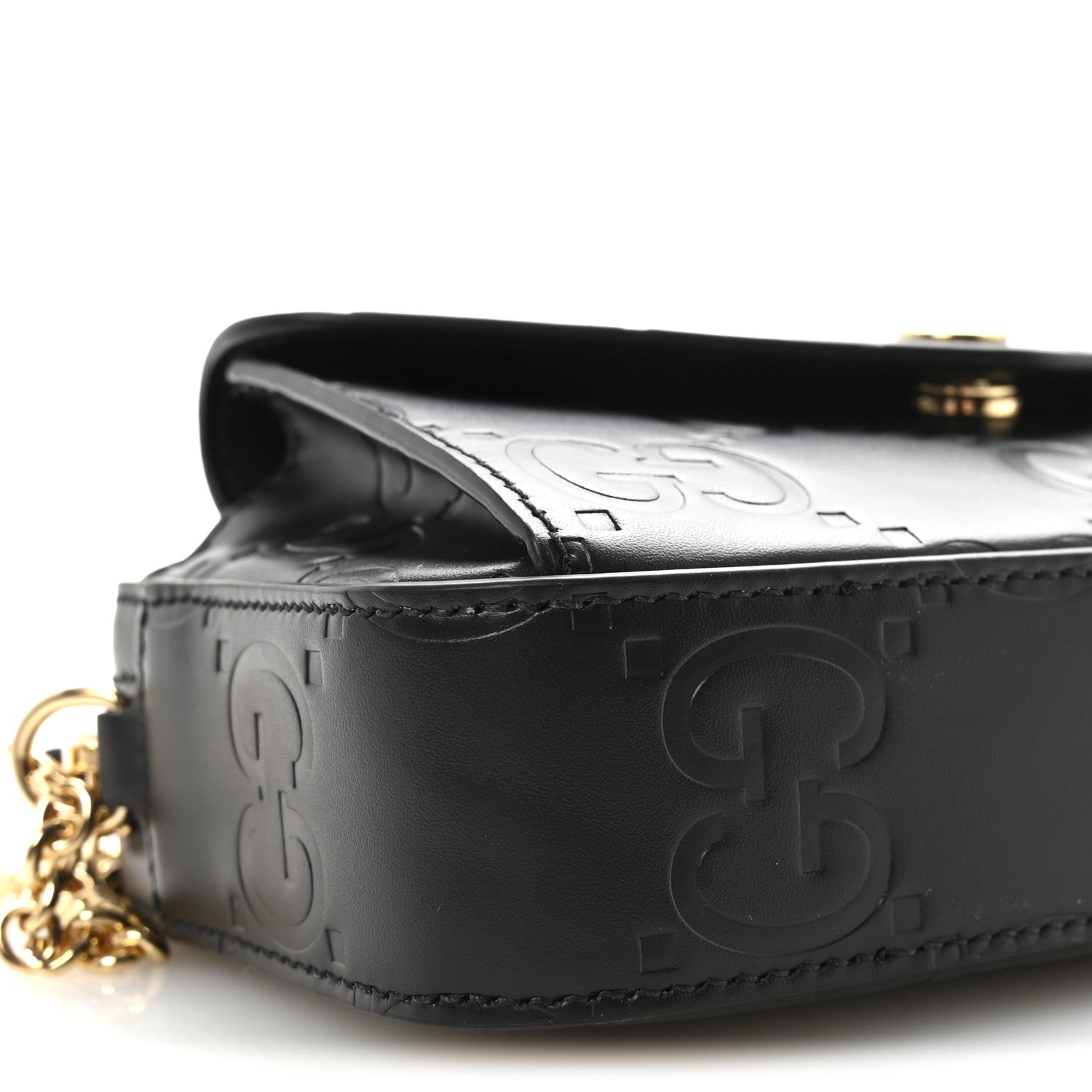 Gucci Calfskin GG Super Mini Debossed Chain Wallet Black 8 of 9