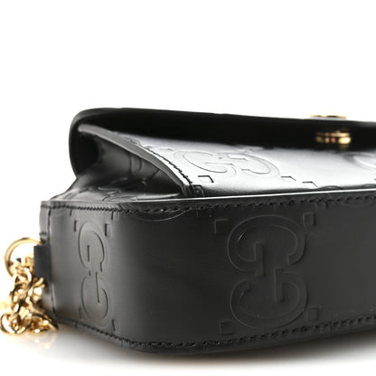 Gucci Calfskin GG Super Mini Debossed Chain Wallet Black 8 of 9