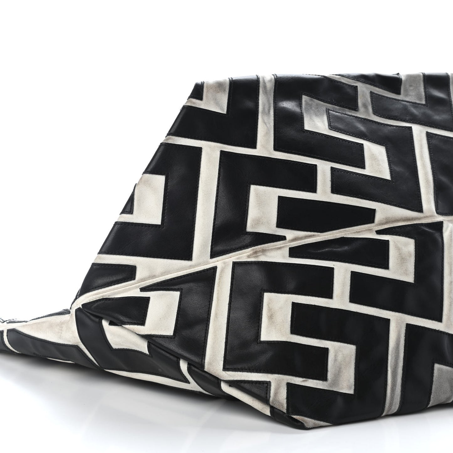 Calfskin Logo Patchwork Cabas Black White