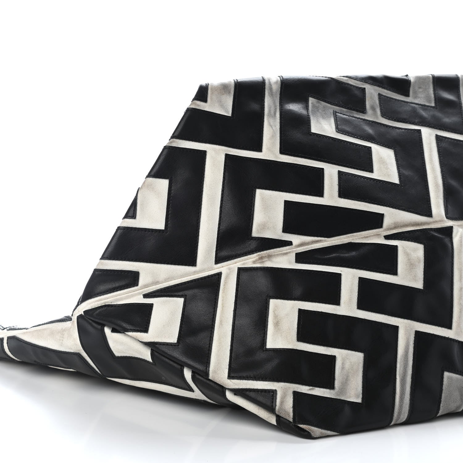 Celine Calfskin Logo Patchwork Cabas Black White 7 of 11