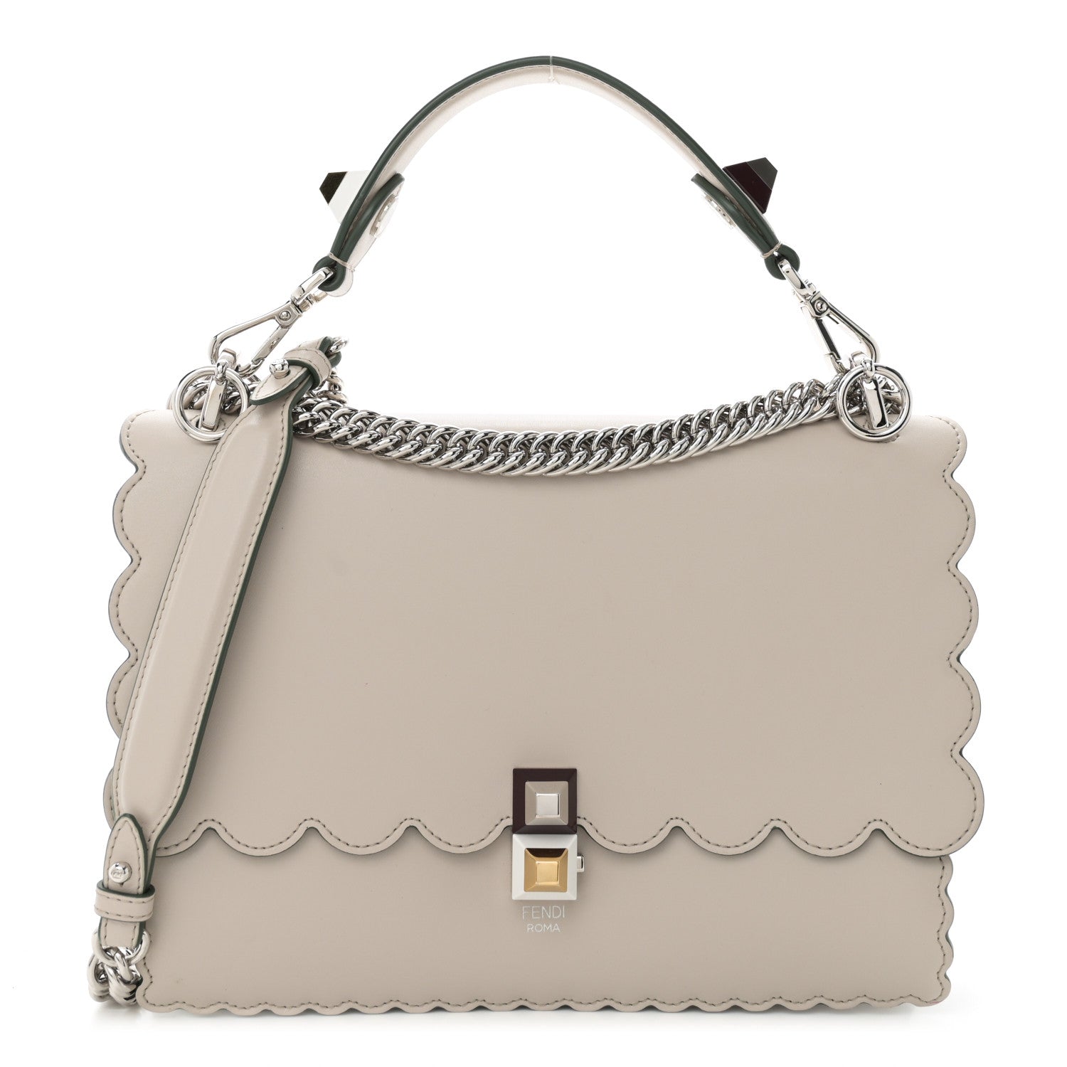 Fendi Vitello Liberty Scalloped Studded Kan I Shoulder Bag Grigio Polvere 1 of 11