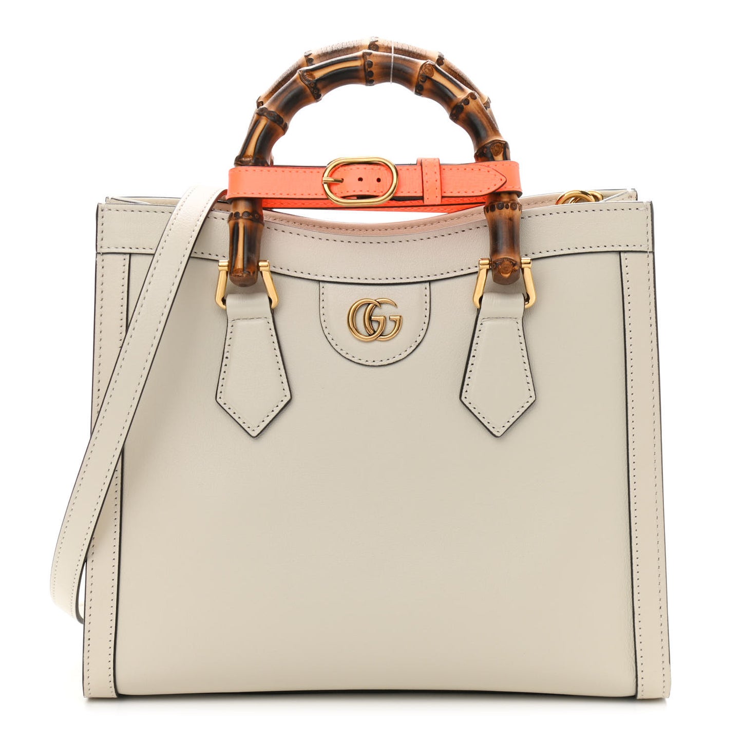 Wonka Grain Calfskin Small Diana Tote Bag Mystic White Orange Fluo