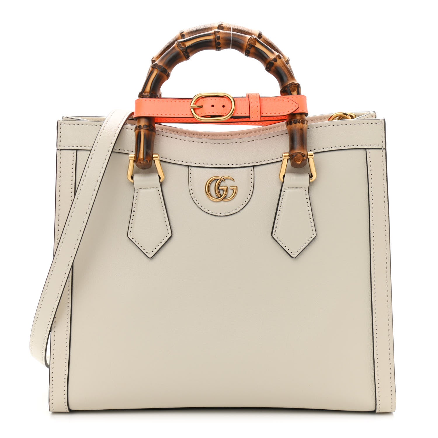 Gucci Wonka Grain Calfskin Small Diana Tote Bag Mystic White Orange Fluo 1 of 13