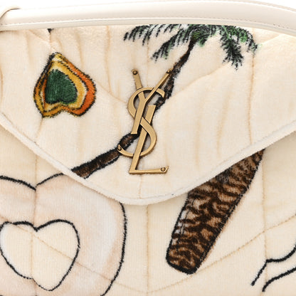 Saint Laurent Terrycloth Summer Print Quilted Small Loulou Puffer Monogram Chain Satchel Multicolor White 8 of 10