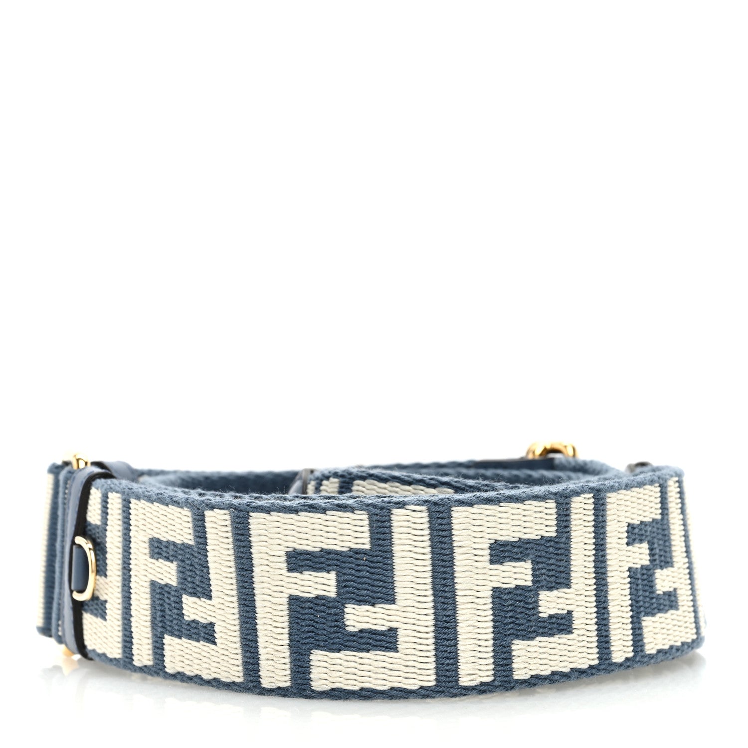 Fendi Jacquard Ribbon Vitello King FF Bi-Color Intreccio Adjustable Strap You Avio Latte 2 of 5