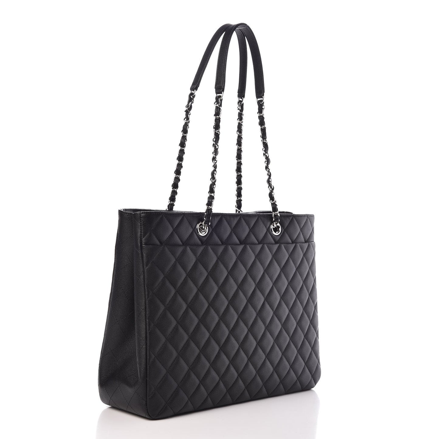 Caviar Quilted Large CC Shopping Tote Black
