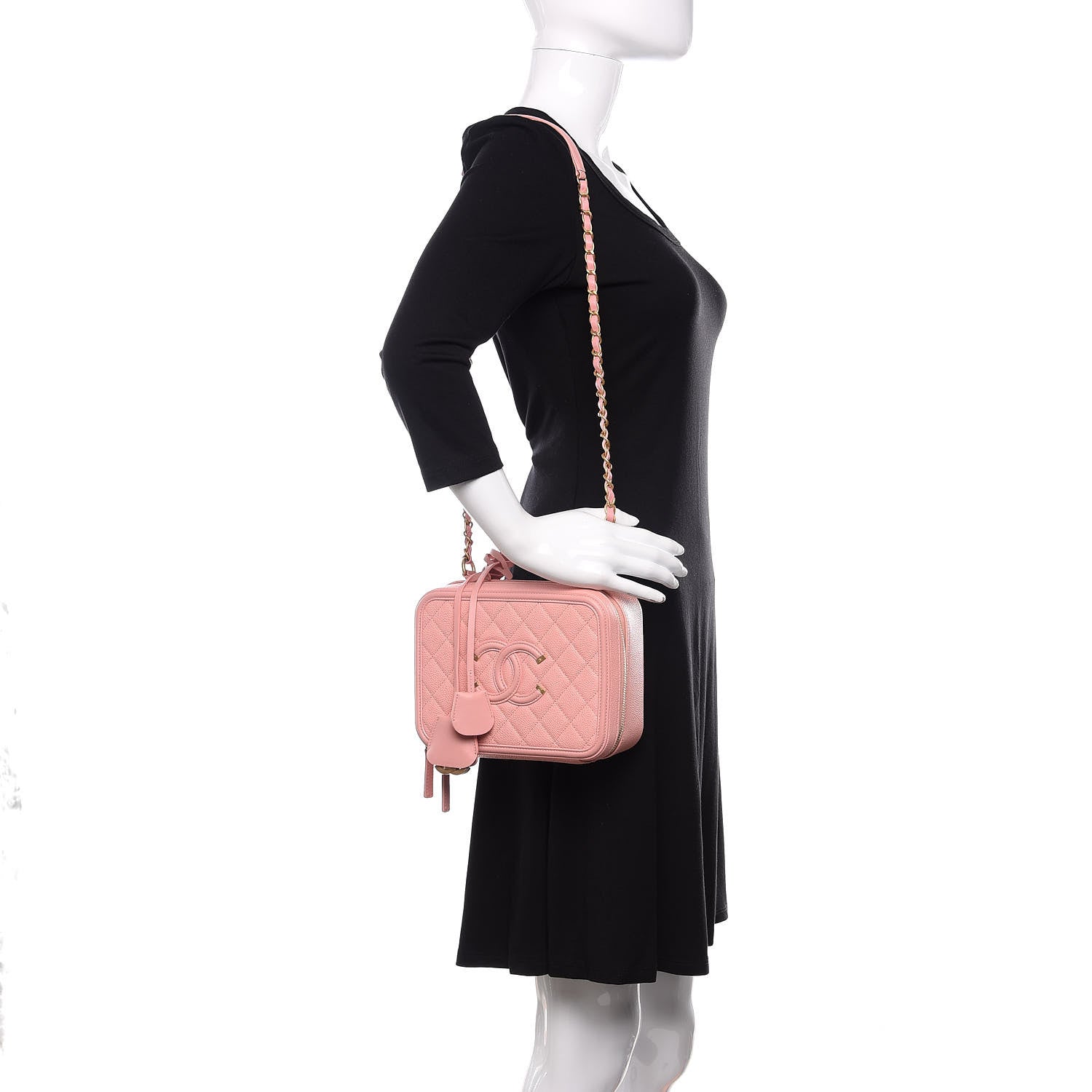 Chanel Caviar Quilted Medium CC Filigree Vanity Case Pink 2 of 13