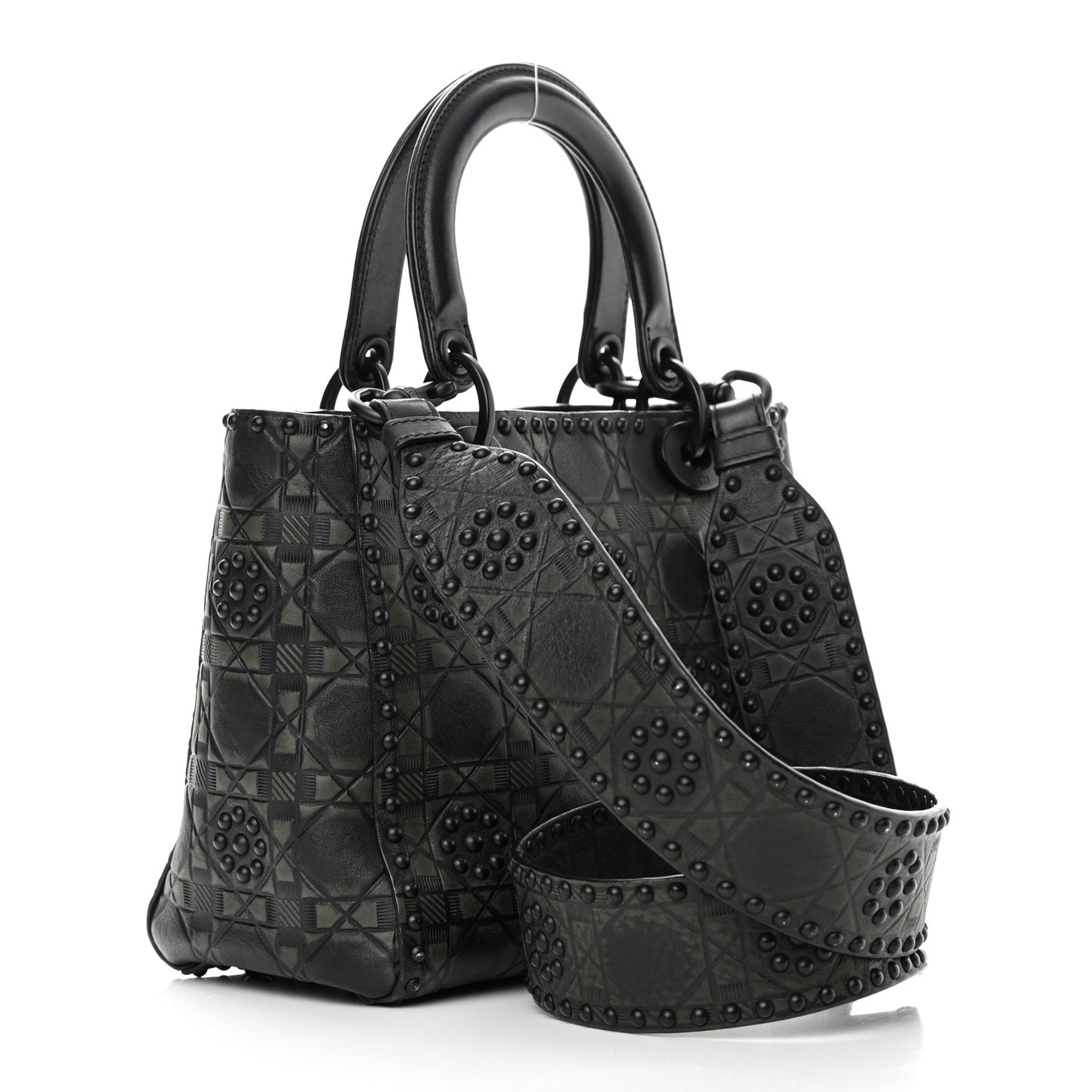 Calfskin Cannage Embossed Studded Medium Supple Lady Dior Black