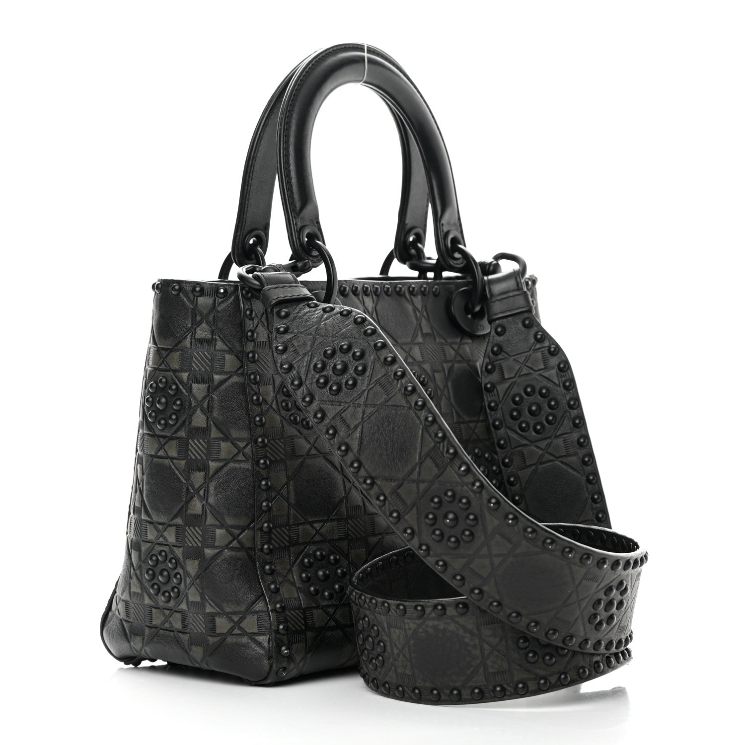 Christian Dior Calfskin Cannage Embossed Studded Medium Supple Lady Dior Black 3 of 16
