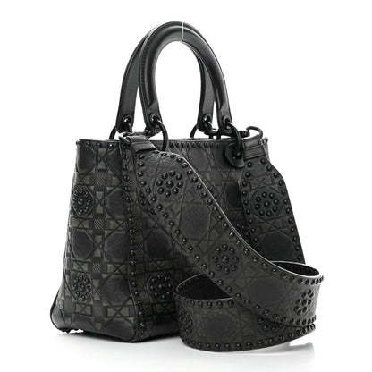 Christian Dior Calfskin Cannage Embossed Studded Medium Supple Lady Dior Black 3 of 16