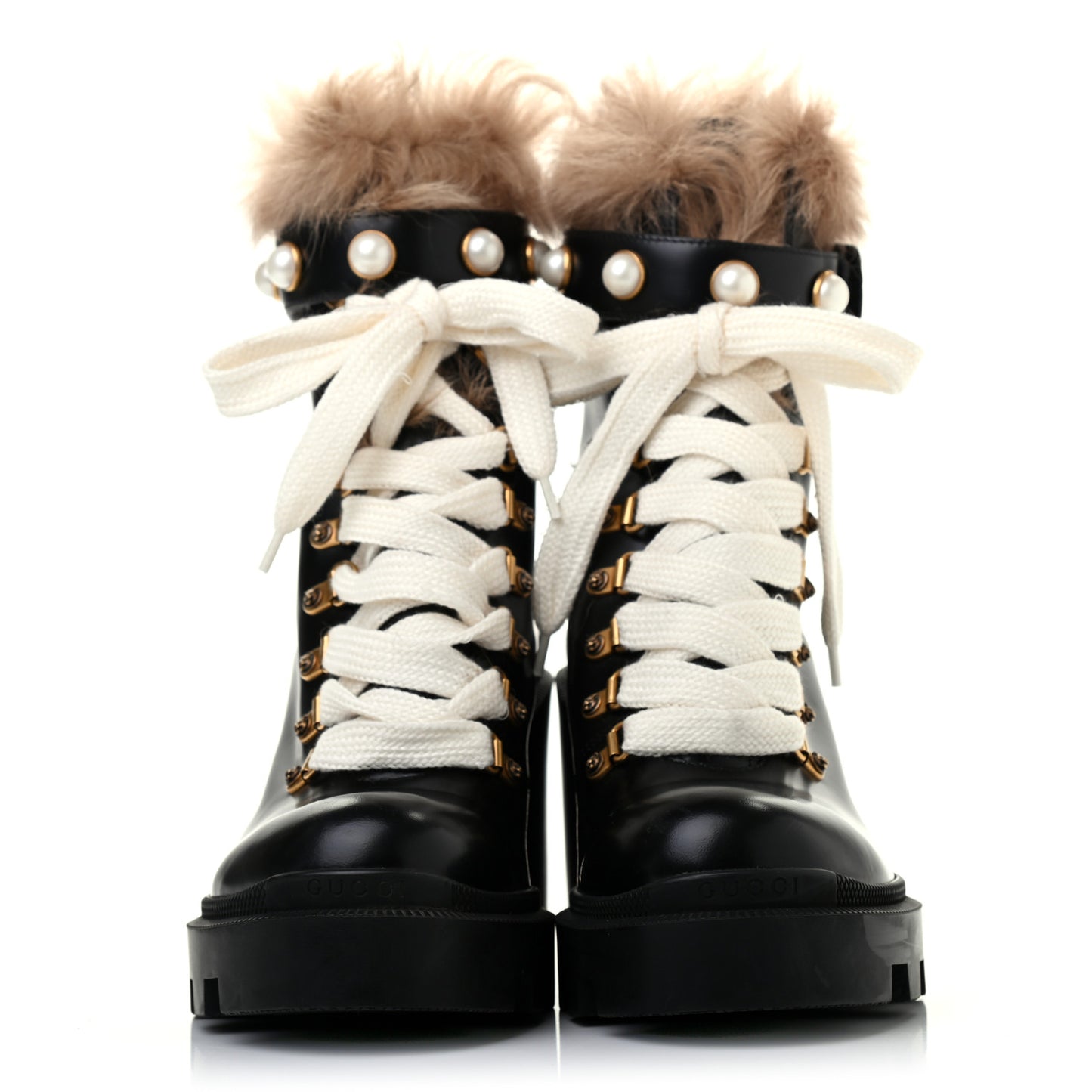 Magnum Calfskin Fur Pearl Lace Up Combat Ankle Boots 39 Black Naturale
