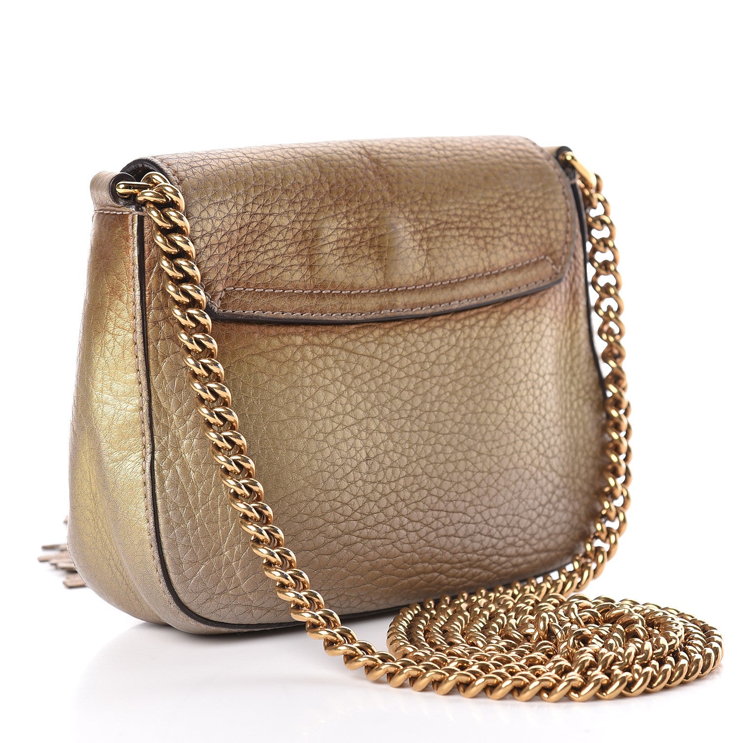Gucci Metallic Pebbled Calfskin Small Soho Flap Crossbody Gold Ombre 3 of 20