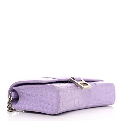 Balenciaga Shiny Calfskin Crocodile Embossed Hourglass Chain Bag Lilac 4 of 10