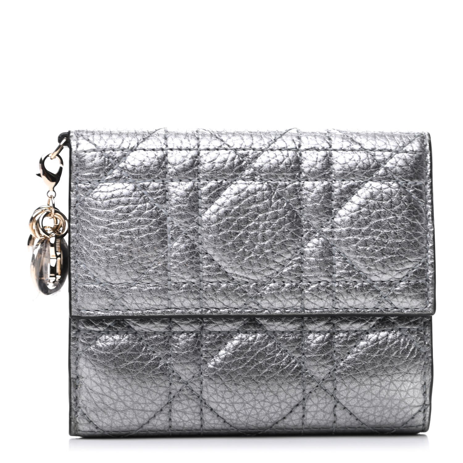 Christian Dior Metallic Grained Calfskin Cannage Lady Dior French Wallet Steel 1 of 9