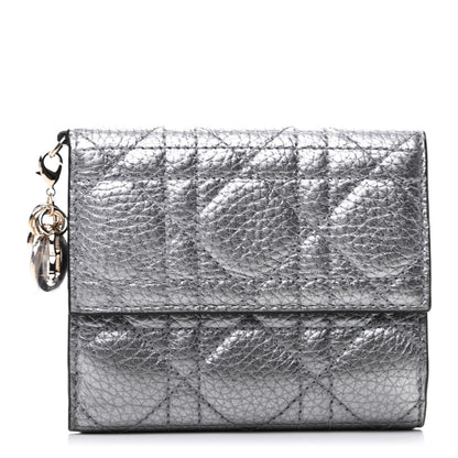 Christian Dior Metallic Grained Calfskin Cannage Lady Dior French Wallet Steel 1 of 9