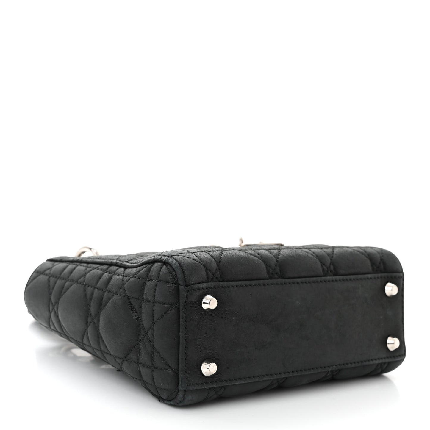 Metallic Calfskin Cannage Mini Lady Dior Black