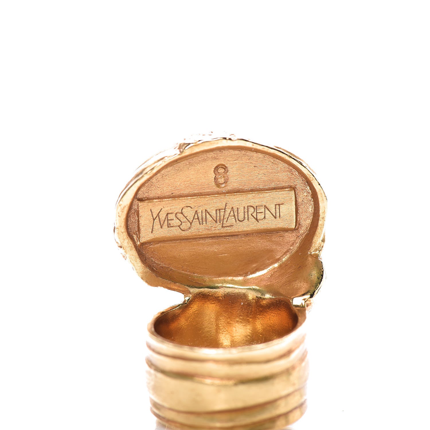 Saint Laurent Glass Cabochon Arty Ovale Ring 8 Gold Coral 5 of 6