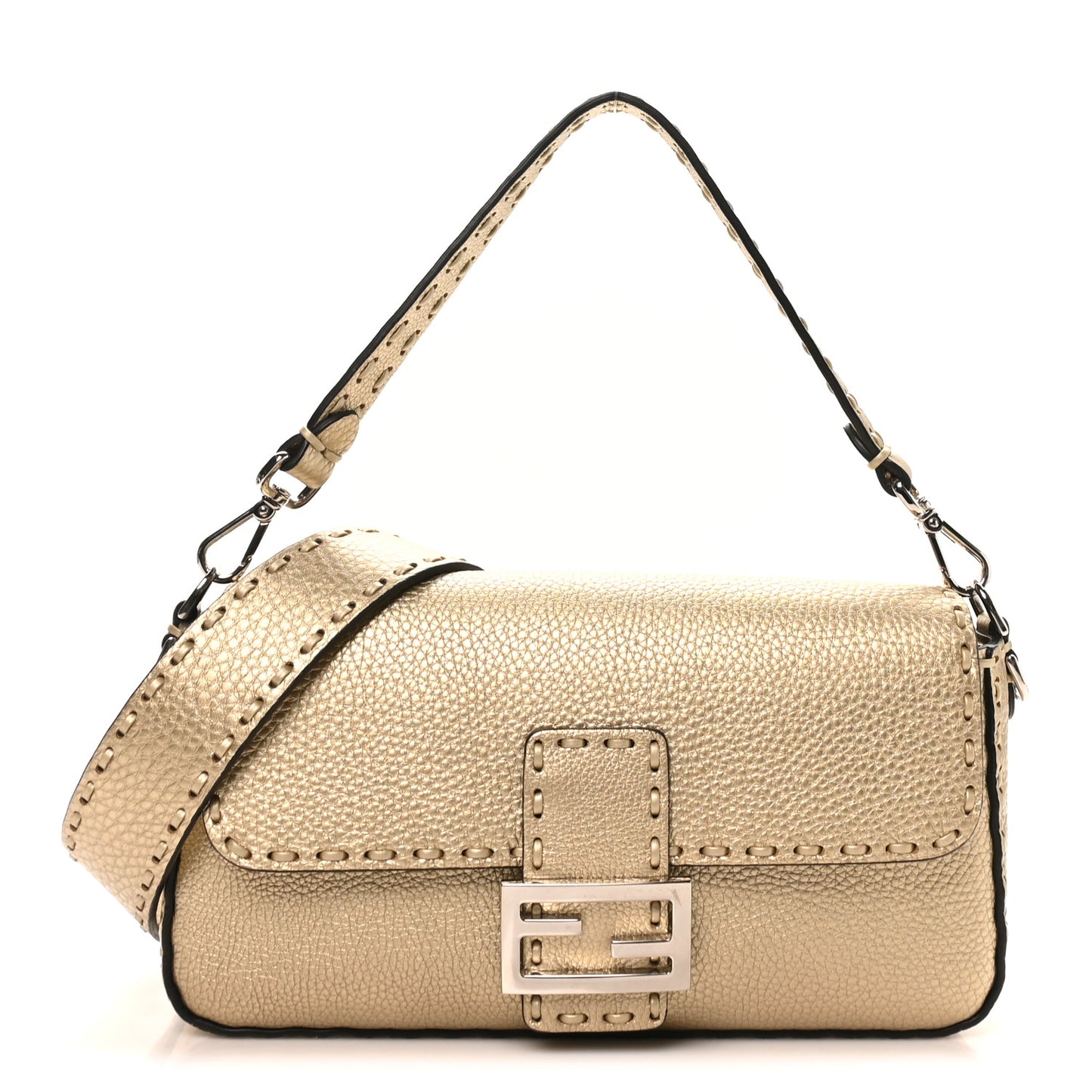 Cuoio Roma Sellerissima Nappa Sintetica Tape Stitch Baguette Platino