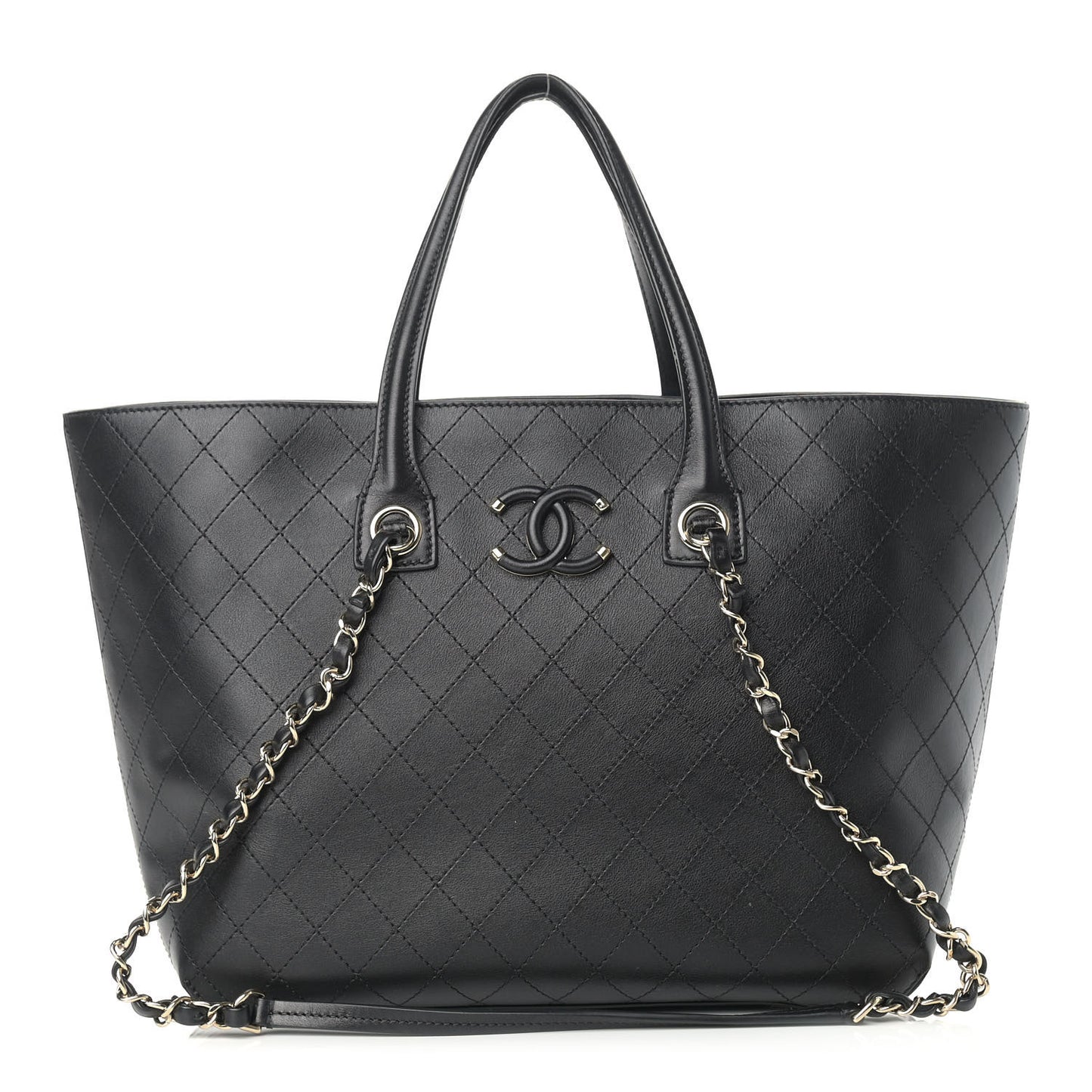 Calfskin Stitched Shopping Tote Black