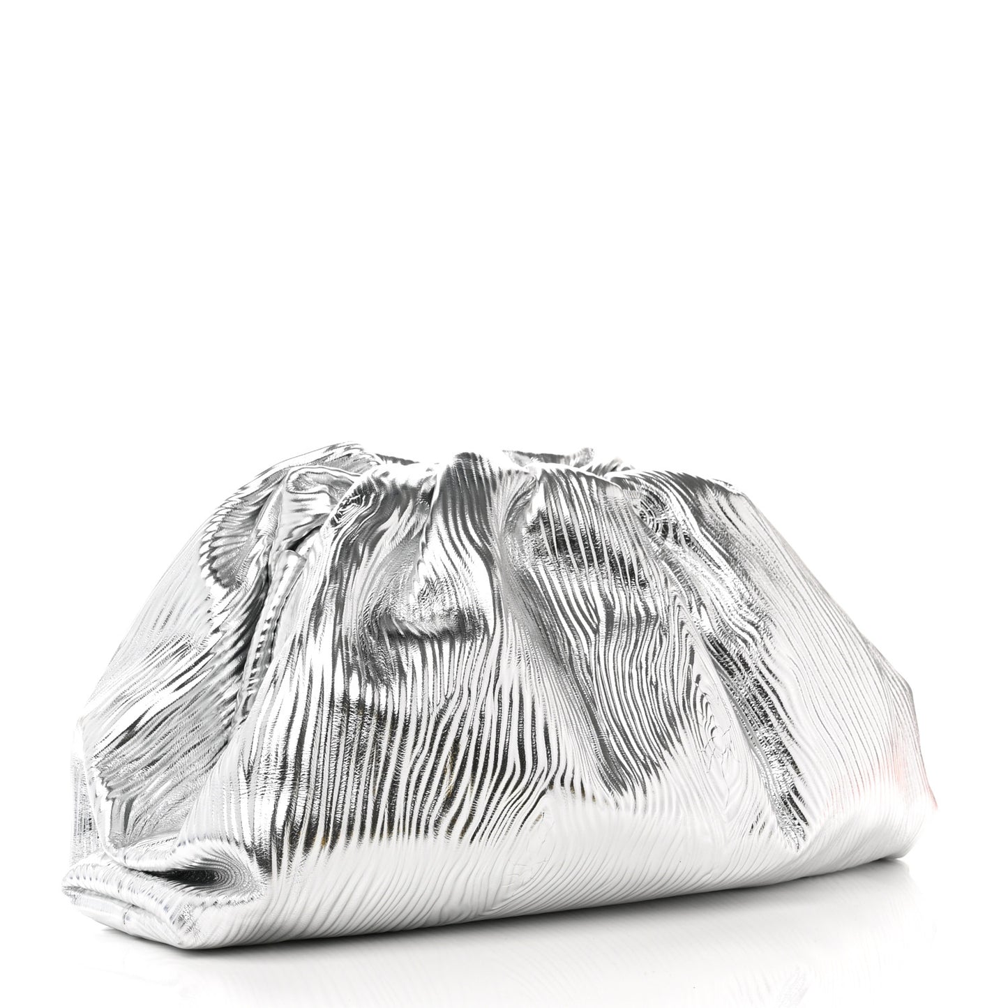 Metallic Bark Calfskin Embossed The Pouch Oversized Clutch Silver