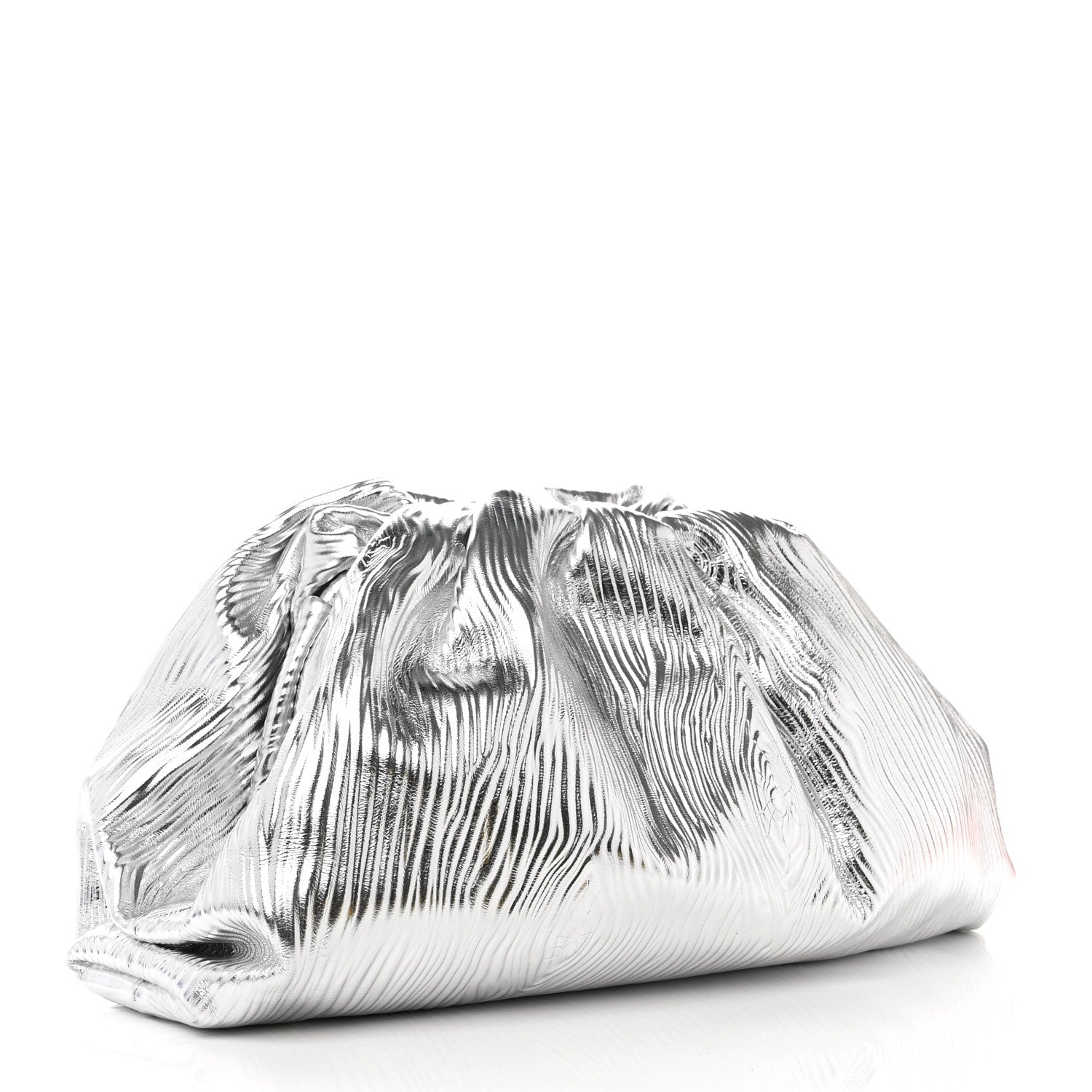 Bottega Veneta Metallic Bark Calfskin Embossed The Pouch Oversized Clutch Silver 3 of 9