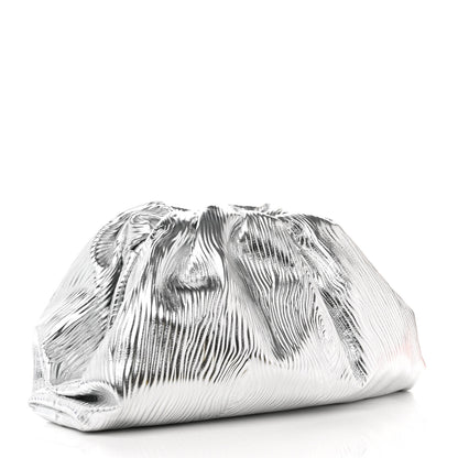 Bottega Veneta Metallic Bark Calfskin Embossed The Pouch Oversized Clutch Silver 3 of 9