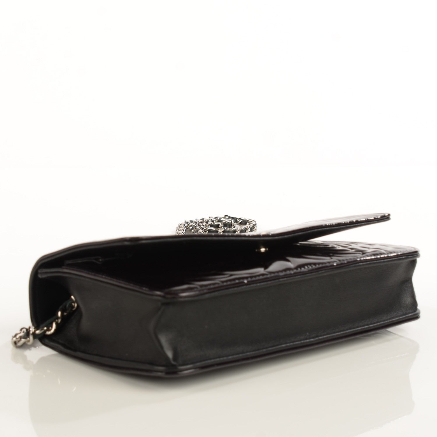 Chanel Patent Camellia Embossed Wallet On Chain WOC Black 4 of 9