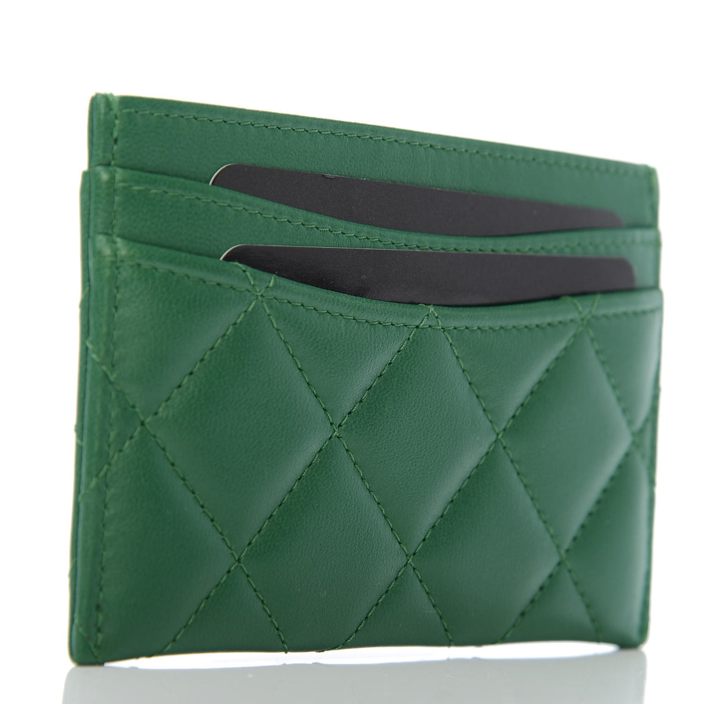 Lambskin Quilted Card Holder Green