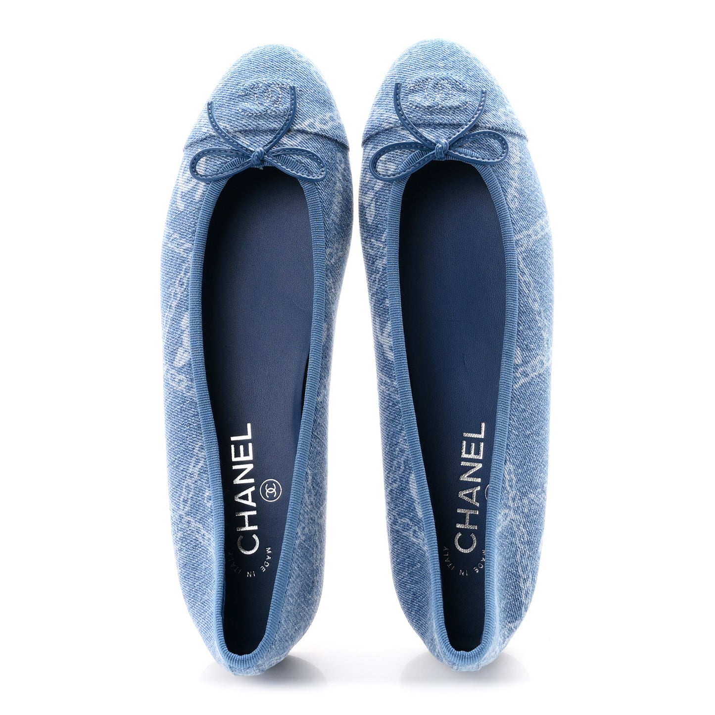 Denim Printed Cap Toe Ballerina Flats 41 Blue