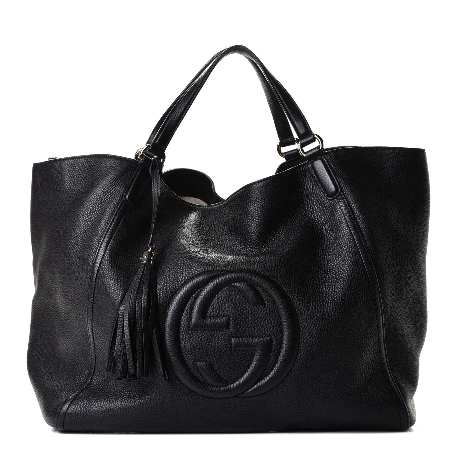 Pebbled Calfskin Large Soho Shoulder Bag Black