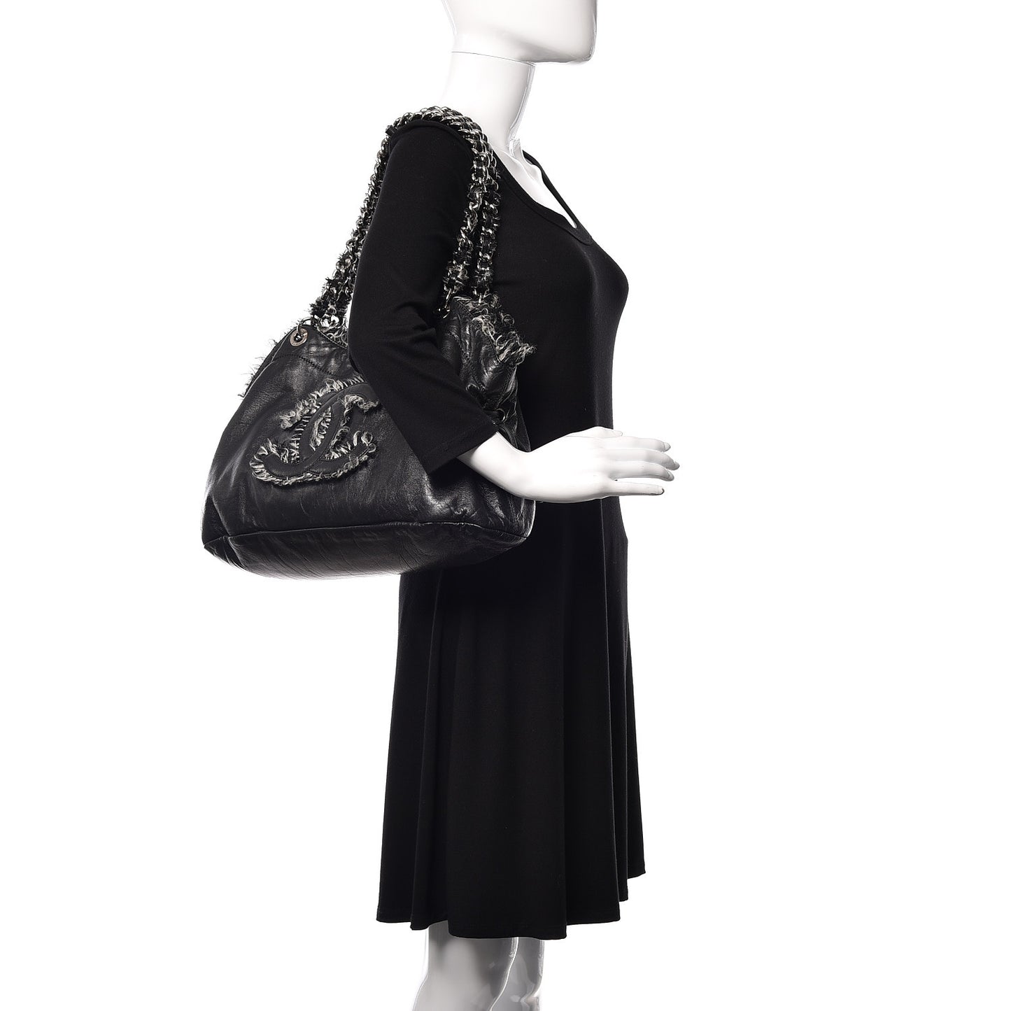 Tweed Lambskin Drawstring Tweedy Tote Black