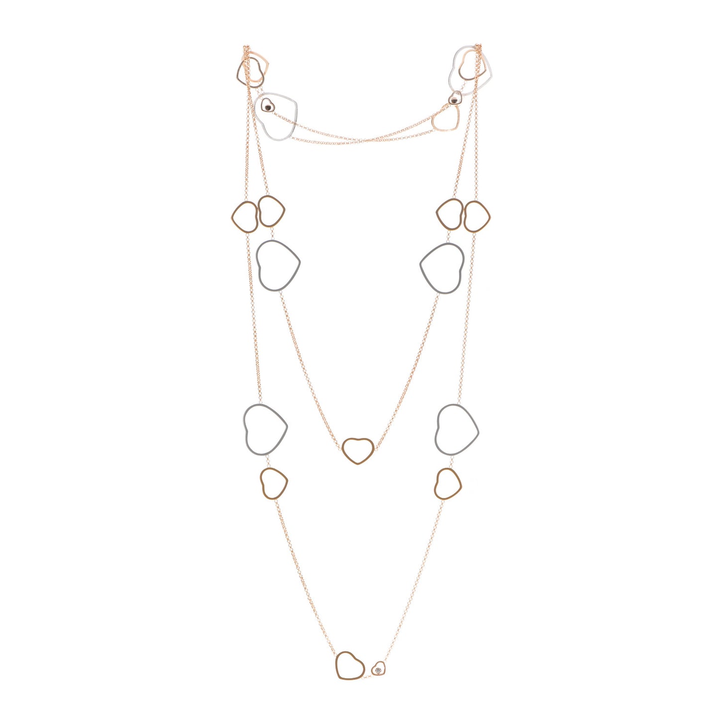 18K Rose White Gold Diamond Happy Hearts Sautoir Necklace