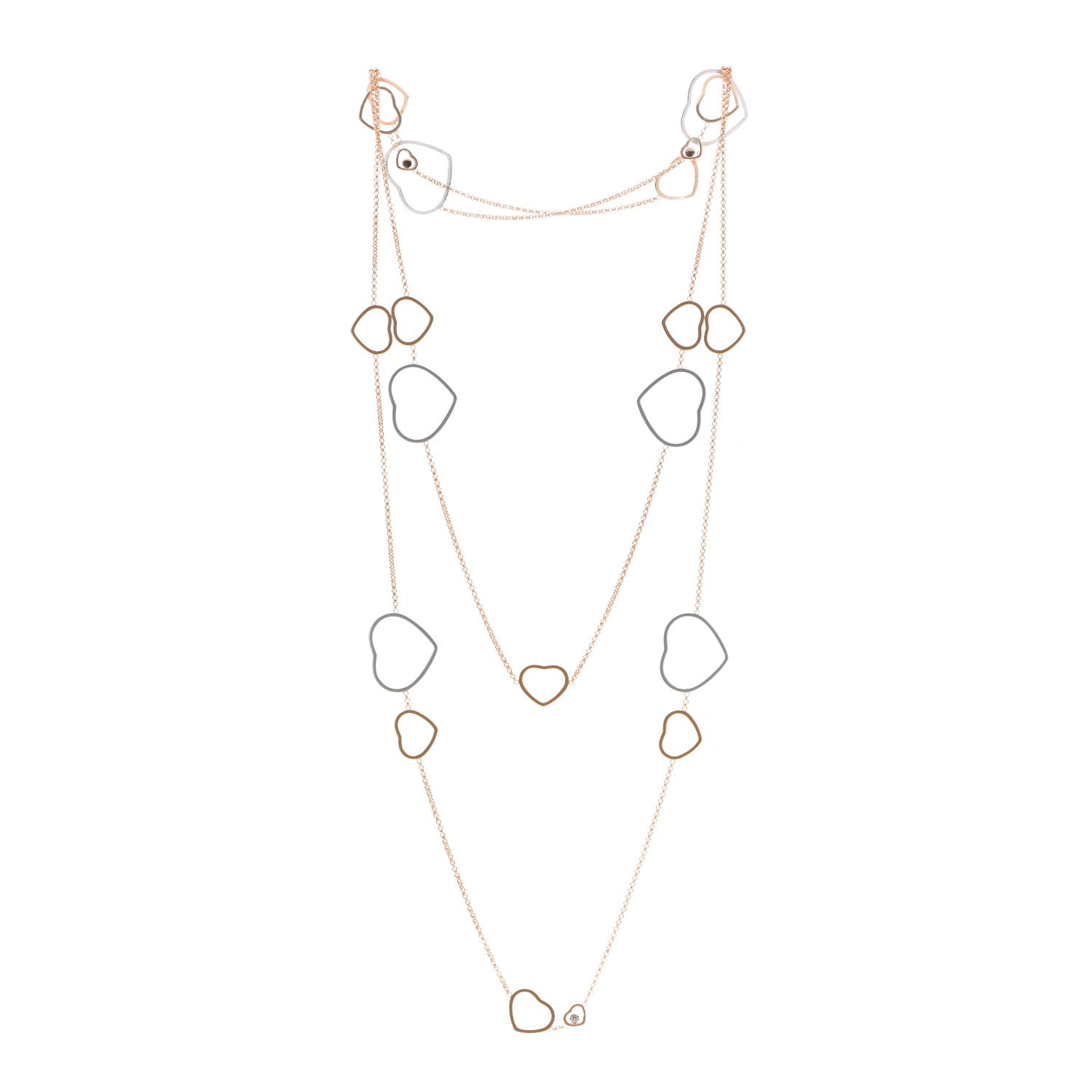 Chopard 18K Rose White Gold Diamond Happy Hearts Sautoir Necklace 3 of 6
