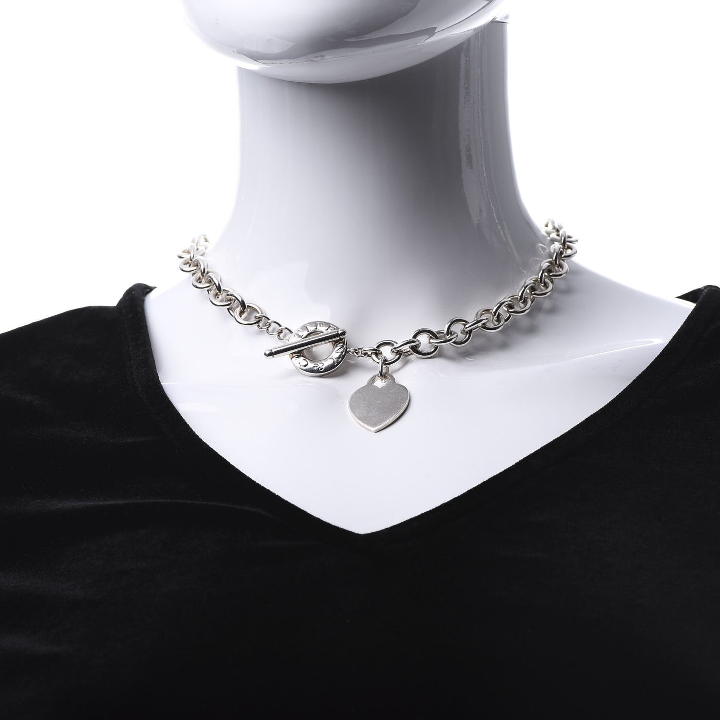 Sterling Silver Heart Tag Toggle Necklace