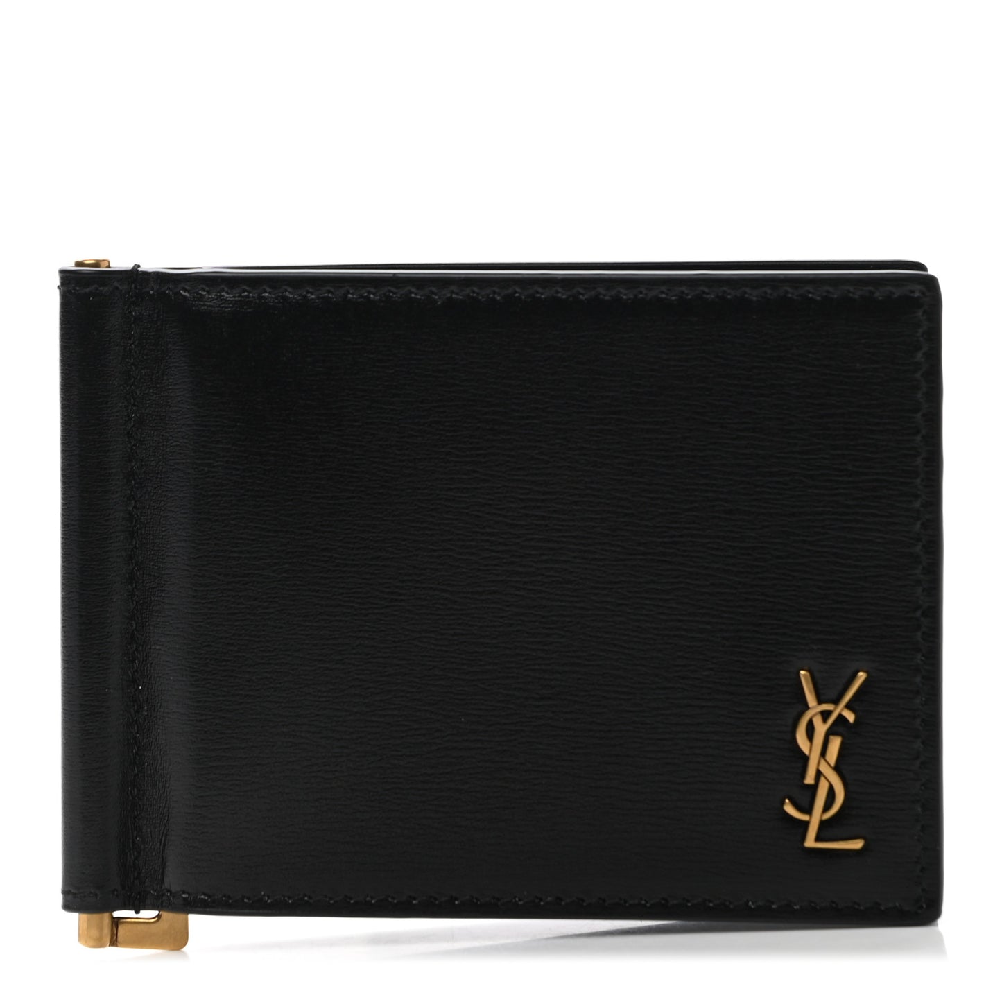 Shiny Calfskin Tiny Cassandre Bill Clip Wallet Black