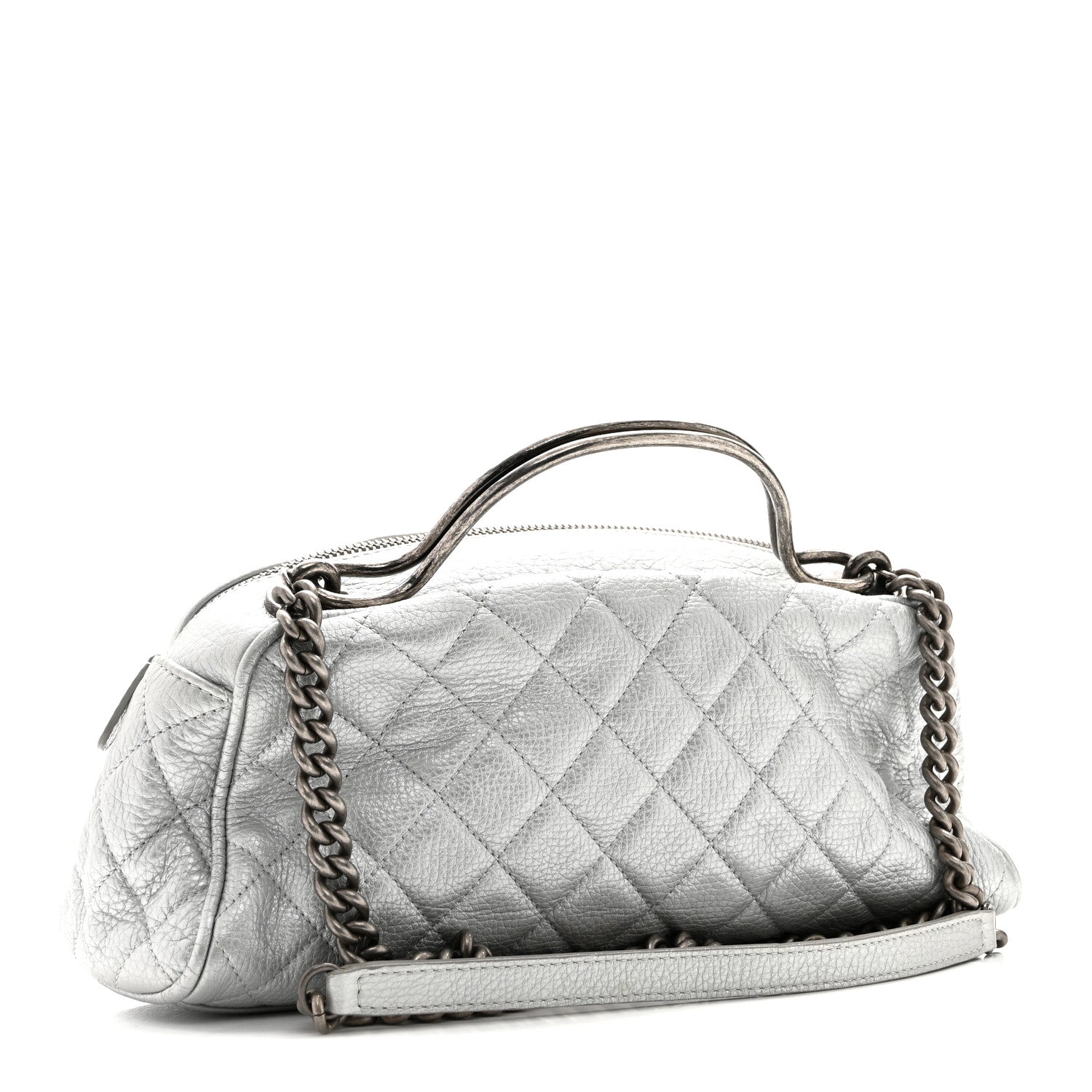 Chanel Metallic Calfskin Quilted Mini Bowling Bag Silver 3 of 10