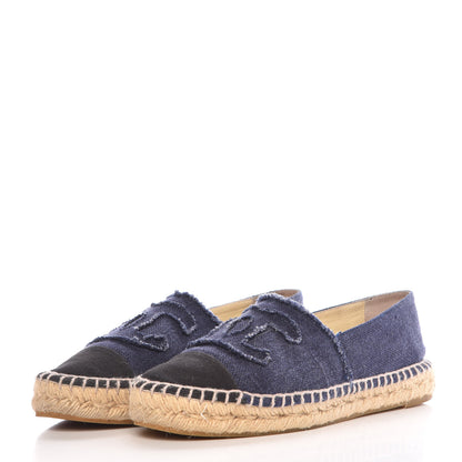 Chanel Denim Toile CC Espadrilles 38 Navy Black 2 of 9