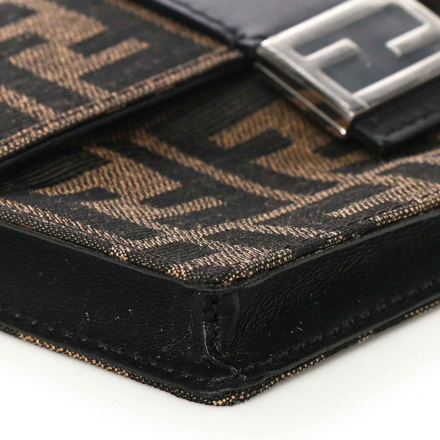 Fendi Recycled Fabric Jacquard Vitello Grace FF 1974 Baguette Belt Pouch Tobacco Moro Black 10 of 11