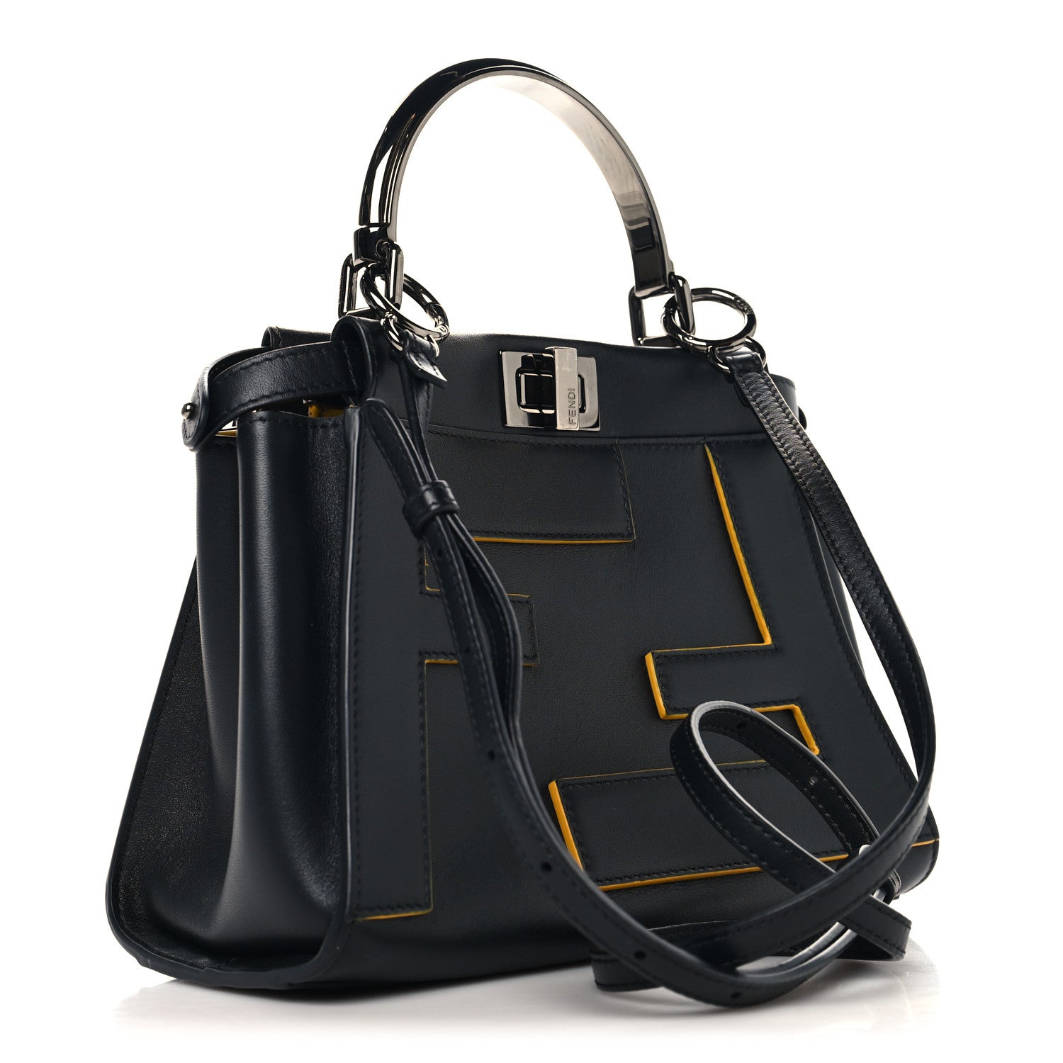 Fendi Nappa FF Mini Peekaboo Iconic Satchel Black Sunflower 3 of 11