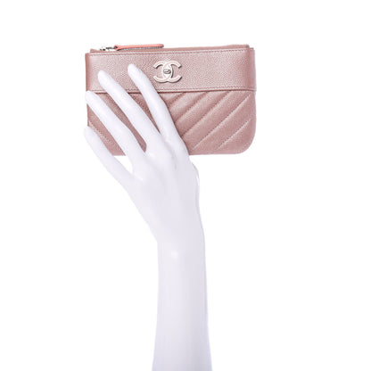Chanel Metallic Caviar Chevron Quilted Small Vintage Mademoiselle Cosmetic Case Pink 2 of 7