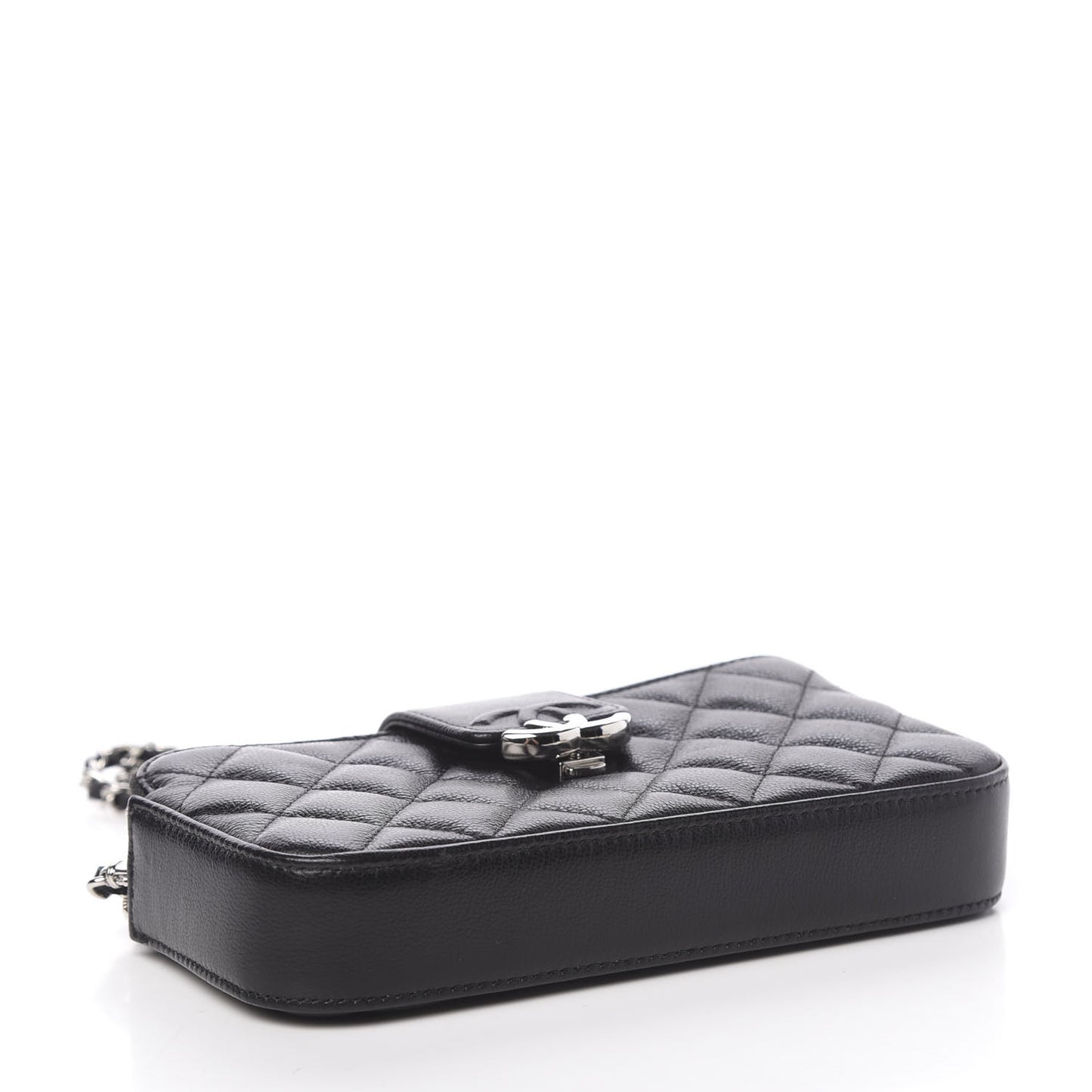 Grained Calfskin Quilted CC Box Clutch With Chain Black