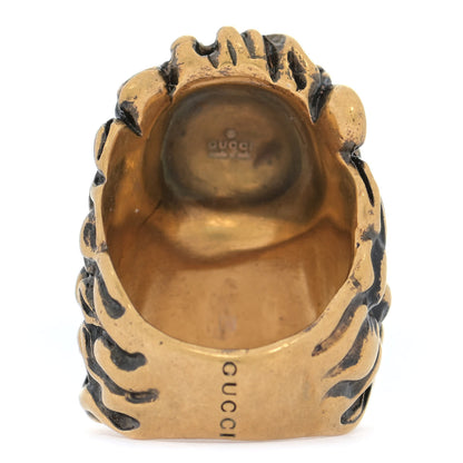 Gucci Metal Glass Pearl Lion Head Ring 49 5 Aged Gold 3 of 5