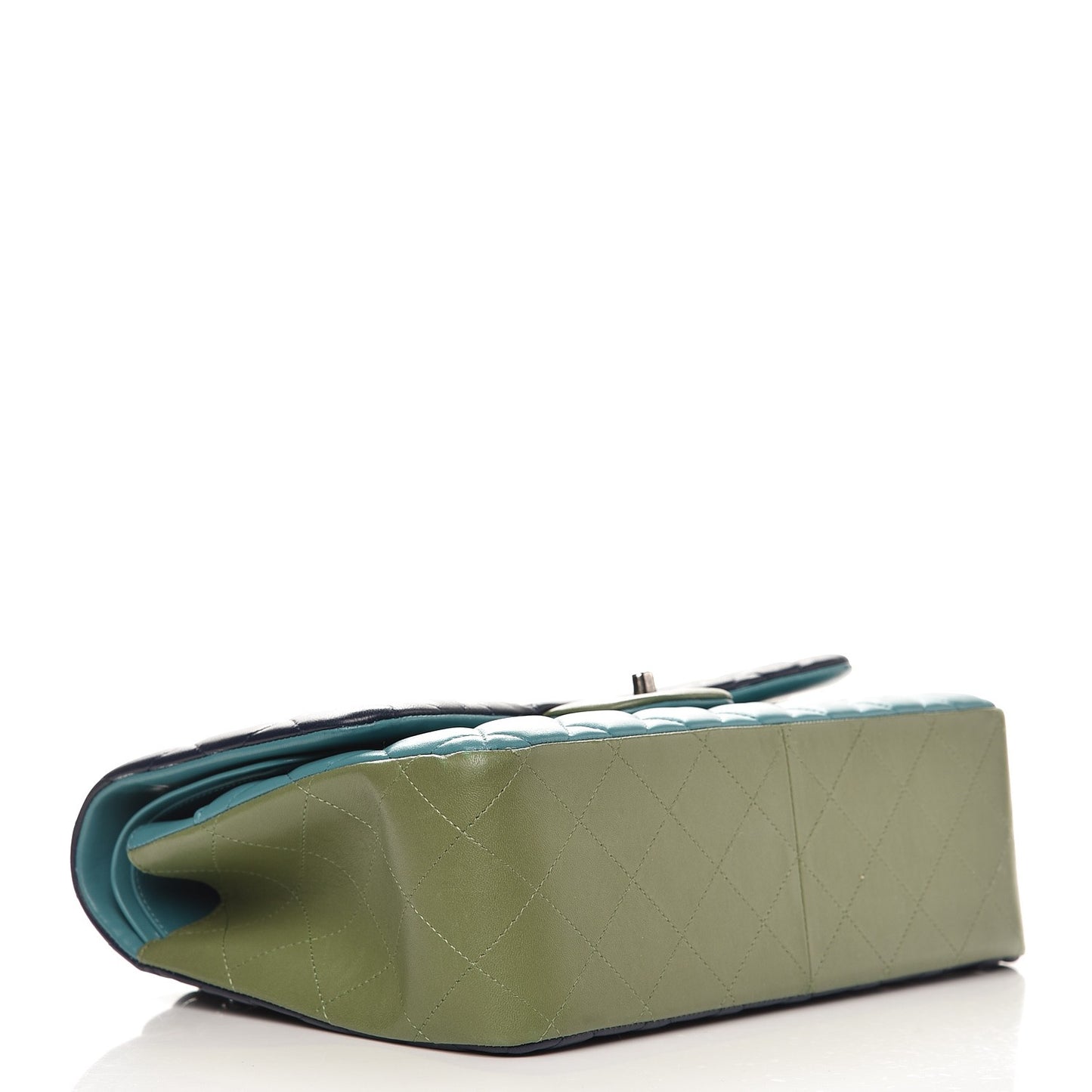 Lambskin Quilted Tri-Color Jumbo Double Flap Navy Blue Green