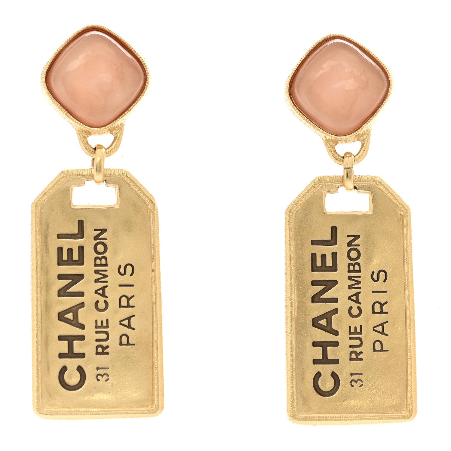 Chanel CC Tags Drop Earrings Gold Pink 1 of 5