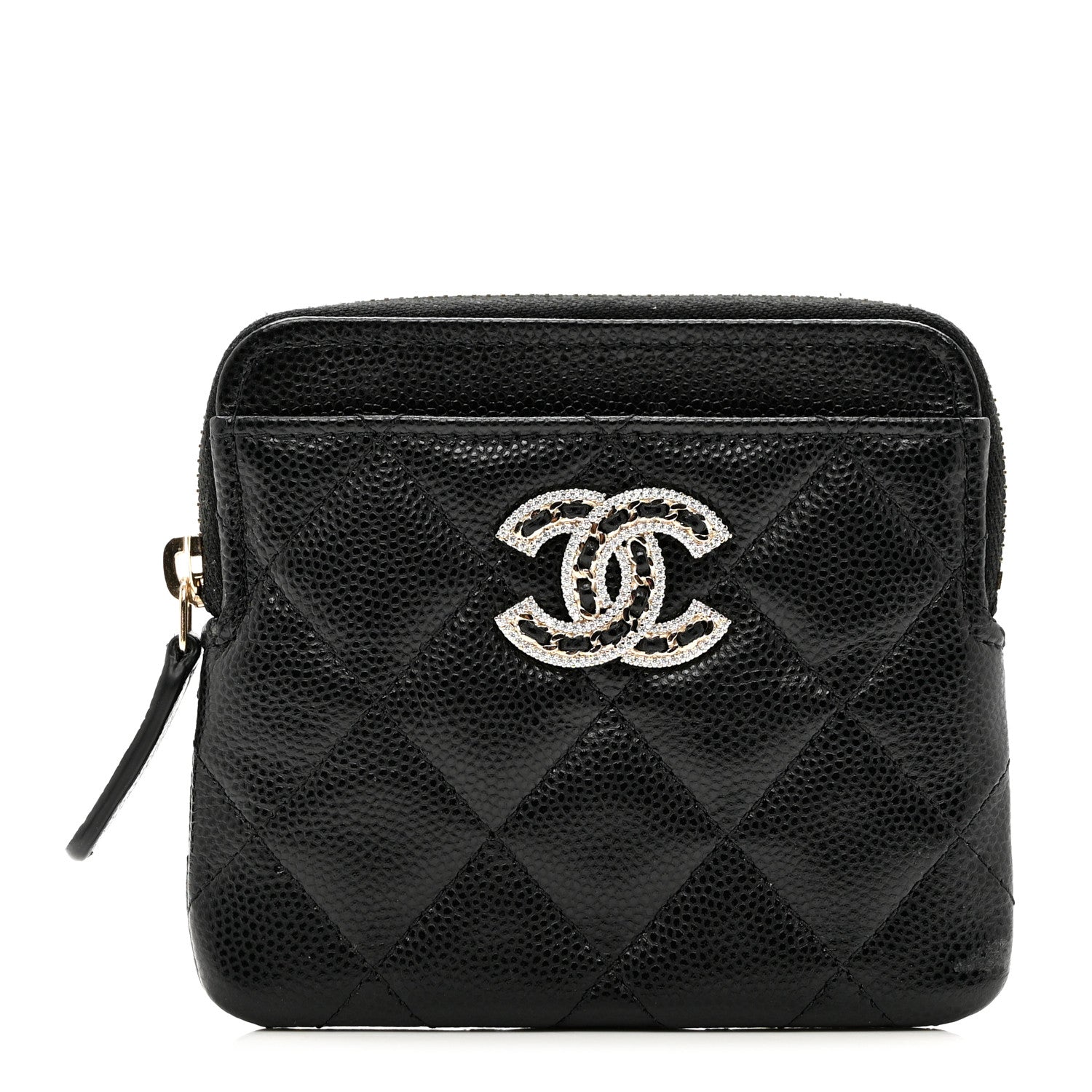 Chanel Caviar Quilted Crystal Zip Card Holder Wallet Black 1 of 7