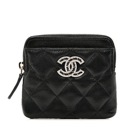 Chanel Caviar Quilted Crystal Zip Card Holder Wallet Black 1 of 7