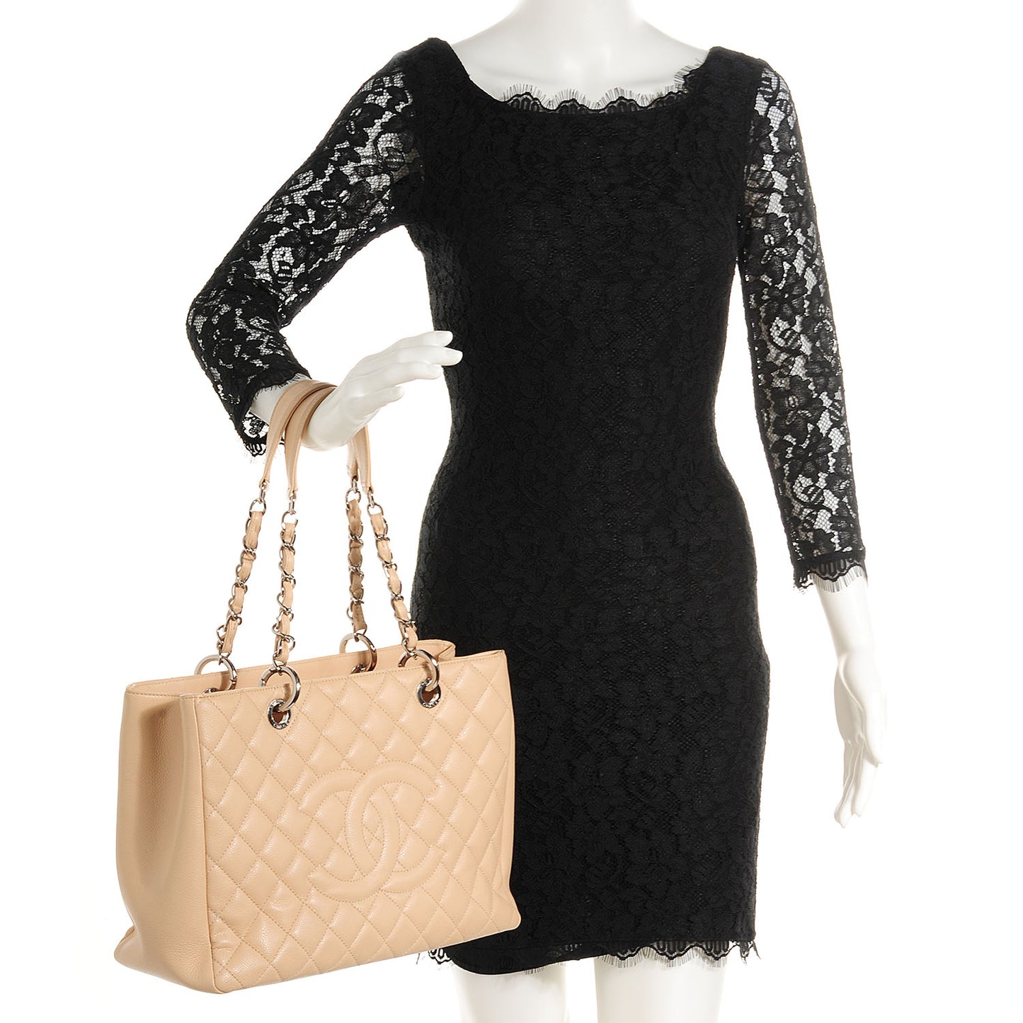 Caviar Quilted Grand Shopping Tote GST Beige Clair