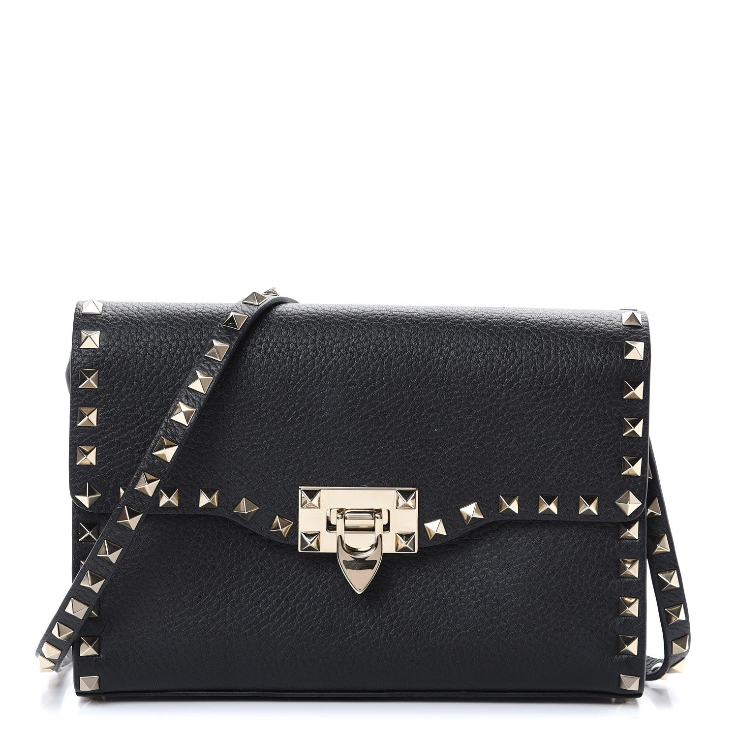 Valentino Garavani Pebbled Calfskin Medium Rockstud Flip Lock Crossbody Bag Black 1 of 10