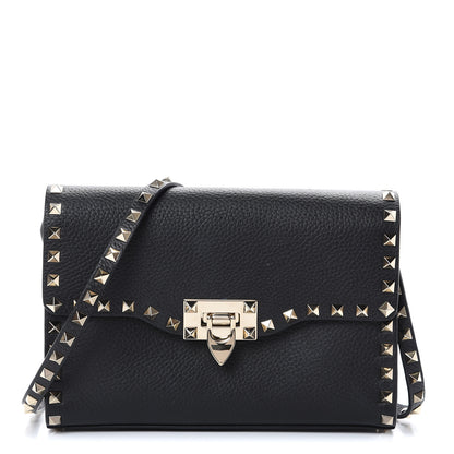 Valentino Garavani Pebbled Calfskin Medium Rockstud Flip Lock Crossbody Bag Black 1 of 10